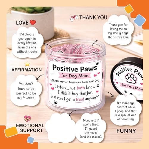 Image of NewEleven Dog Mom Gifts For Women - 60 Emotional Support Cards From Puppy, Unique Gifts for Dog Lovers, Mothers Day, Birthday Gift for Women, Sister, Wife, Her - Puppy Positive Affirmation Jar