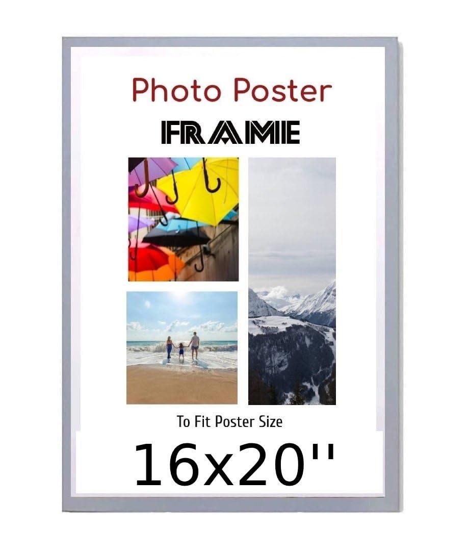 Light Grey 16x 20 Inch Poster Frames - 16 x 20 Inch Frame- Large MDF Wooden Frames 16x20'' - Both Ways Wall Hanging Wall Gallery Living Room Picture Frame With Shatterproof Perspex Sheets