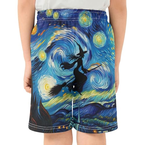 Starry Night Witch Floral Youth Boys Shorts Casual Cute Sport Shorts Elastic Waist Pjs Kids Clothes 7-83