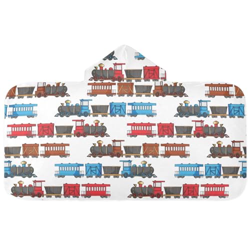 Image of Kids Beach Towel for Boys Girls, Cartoon Trains Bath Towel Wrap, Baby Hooded Towels, Toddler Soft Pool Swim Towels