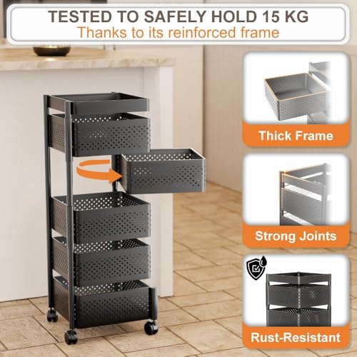Nexanest 5 Tier Kitchen Storage Trolley with Wheels - Image 5