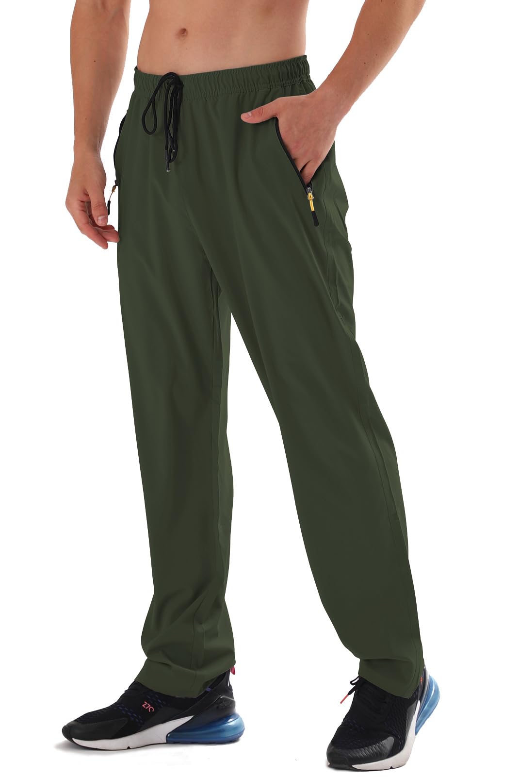 AIRIKE Men's Elastic Waist Hiking Pants Water Resistant Quick-Dry Lightweight Outdoor Sweatpants with Zipper Pockets