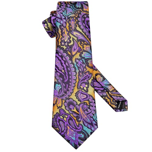 Image of Hi-Tie Men Ties Sets Silk Stripe Paisley Necktie Pocket Square Cufflinks for Business Wedding