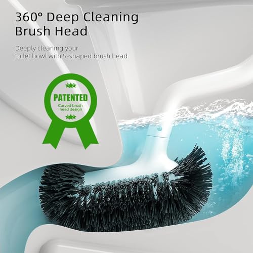 Image of HAMITOR Toilet Bowl Brush Holder Set: Curved Bristle for Deep Cleaning