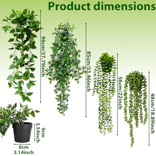 luluaday Artificial Hanging Plants, 4 Pack Fake Plants with Black Pots, Fake Ivy Faux Plant for Home Room Wall Shelf Bathroom Office Indoor Outdoor Decor - Cosy Home Interiors luluaday Artificial Hanging Plants, 4 Pack Fake Plants with Black Pots, Fake Ivy Faux Plant for Home Room Wall Shelf Bathroom Office Indoor Outdoor Decor - Image 2