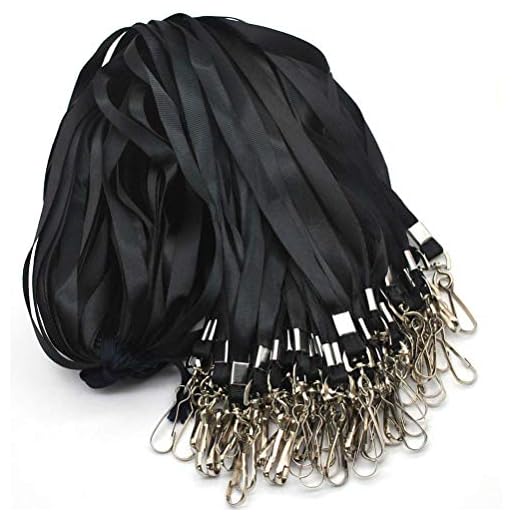 Beebel Black Lanyard Bulk Lanyards for Id Badges Flat Lanyard with Badge Clip Swivel Hook 50 Pack