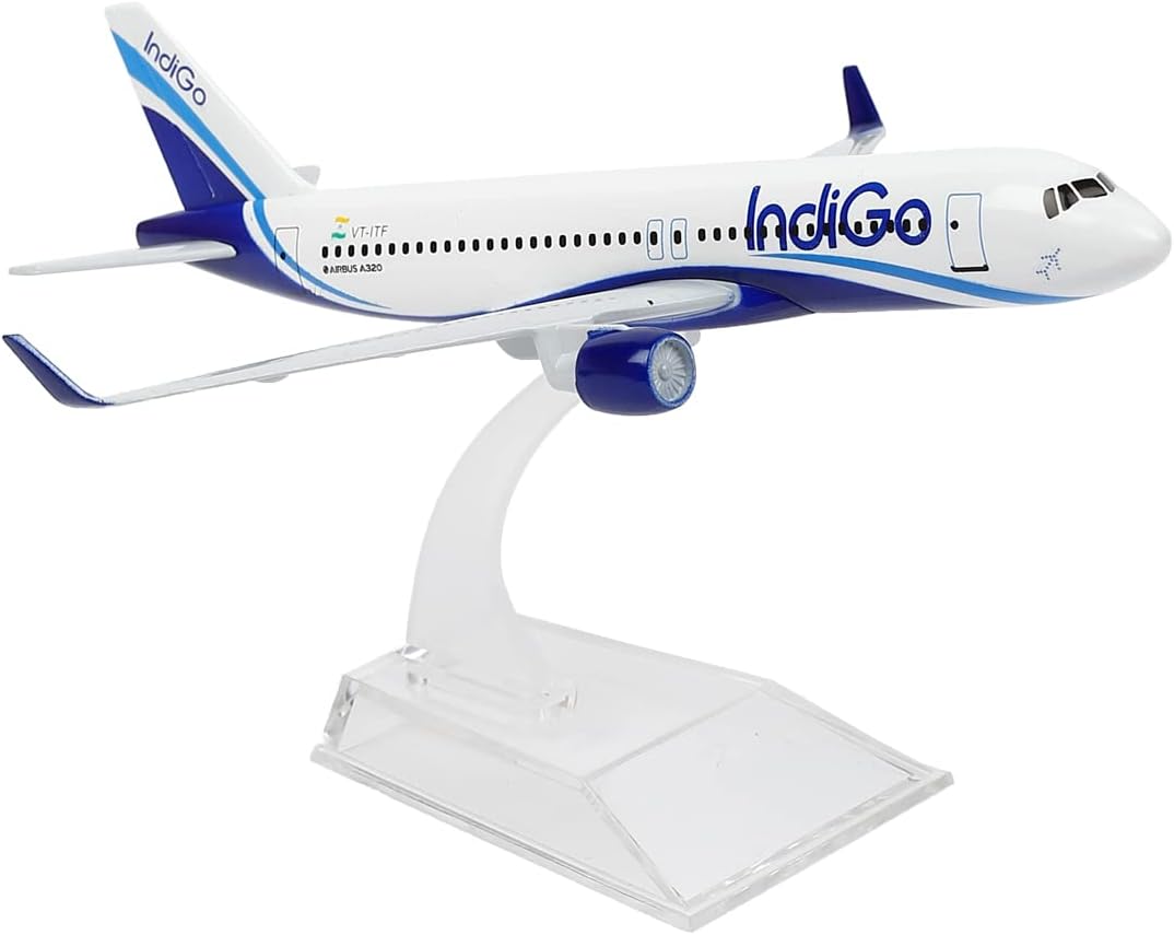 Indigo Airlines A320 Aircraft Model - 16cm Diecast Metal Aeroplane, Realistic Design, Ideal Gift for Aviation Lovers, Collectors, Display