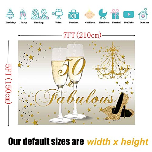 Sensfun Gold Happy 50th Birthday Backdrop for Women 50 and Fabulous Birthday Decorations Banner Glitter High Heels Champagne Glasses Fifty Years Old Photography Background Studio Props Vinyl 7x5ft by sensfun - Image 6