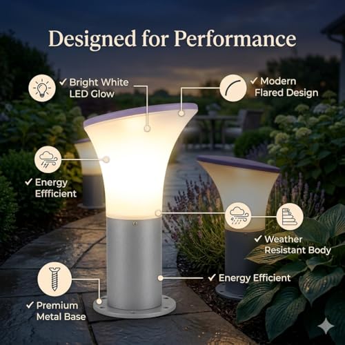 Image of SINOMAN Modern Gate Light Outdoor Waterproof Post Lamp with Wide Glow Design Decorative Fence and Entrance Lighting for Home, Villa, or Garden (PVC) (Without Bulb)