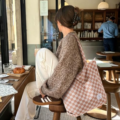 Image of KALIDI Women Corduroy Tote Bag Zipper Casual Tote's Handbag Big Capacity Shoulder Bag with Pockets