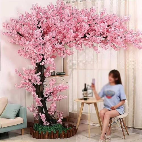 Artificial Cherry Blossom Trees Large Interior Decoration Large Cherry Tree Peach Blossom Simulation Flower Natural Wood Trunk and Lifelike Flowers Fake Tree 002 180cm*150cm