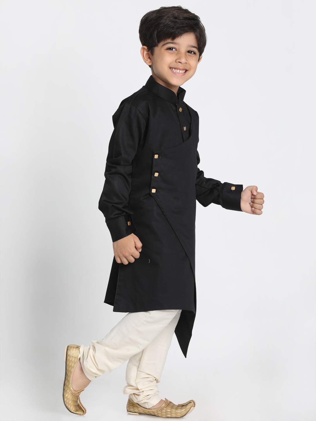 Jbn Creation Boys' Black And Cream Cotton Satin Blend Kurta And Pyjama Set_Vasbk062Blnpvcr_28