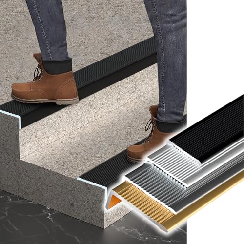 Perfil Protector de Escalera Paquete De 3 Salvaescaleras, Peldaños De Madera/vinilo/baldosa/hormigón Cantonera De Escalera Para Exteriores E Interiores, Antideslizante Impermeable Aluminio Peldaños(Go