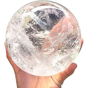 RALDMOV Natural Clear Quartz Crystal Ball,White Crystal Sphere Healing Crystal Ball with Stand Home Decor Prosperous Love Invite Wealth + Pedestal (300g)â¦