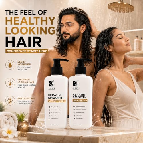 Image of Keratin Smooth Shampoo & Conditioner Combo 400ml, Intense Repair & Frizz Control,Silky, Strong & Healthy Hair, Repair for Reducing Hair Loss & Breakage, Upto 95% stronger hairs Silicone-free