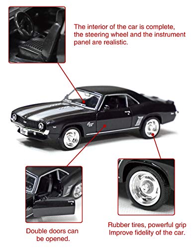 Image of Tianmei 1:32 Die-Cast Metal Car Model Pull Back Toy(Camaro 1969-Black) | 1:32 alloy metal die-cast car, pull-back action, openable doors & detailed interior, ideal for kids play and display.