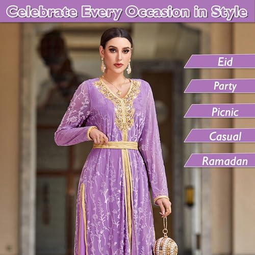 Image of Women 1PC Abaya Dress, Long Sleeve Open Abaya with Embroidery and Gold Belt, Abayas for Women Ideal for Special Occasions