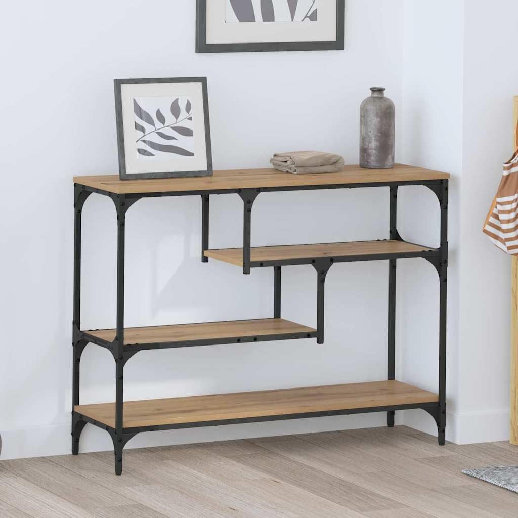 SXZenSpace Narrow Console Table 100 x 30 75 cm Artisan Oak Engineered Wood & Steel Frame Industrial Slim Desk for Hallway Living Room Bedroom