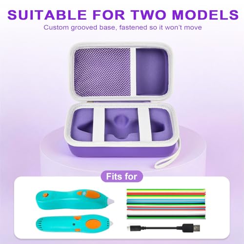 Image of ANKHOH 3D Printing Pen Case for 3Doodler Start+, 72 Pen Refills Included | Hard shell storage with grooved base, mesh pocket and hand strap for school or travel; 3D pen not included, Purple