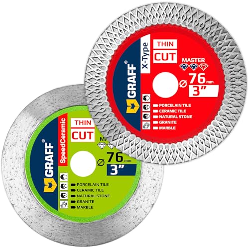 3 Inch Tile Blade for Grinder 3/8 Arbor – Super Thin Diamond Saw Blade for Smooth Cutting Porcelain Ceramic Granite Marble Tile – Diamond Cutting Wheel for Hard Tile GRAFF (2 Pack)