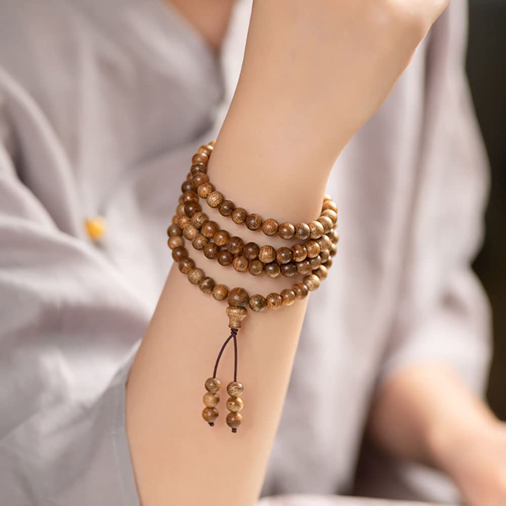 Unisex Natural 108 Sandelholzperlen Armband Mala Tibetan Buddha Agarwood Halskette für Gebetsmeditation, 8mm