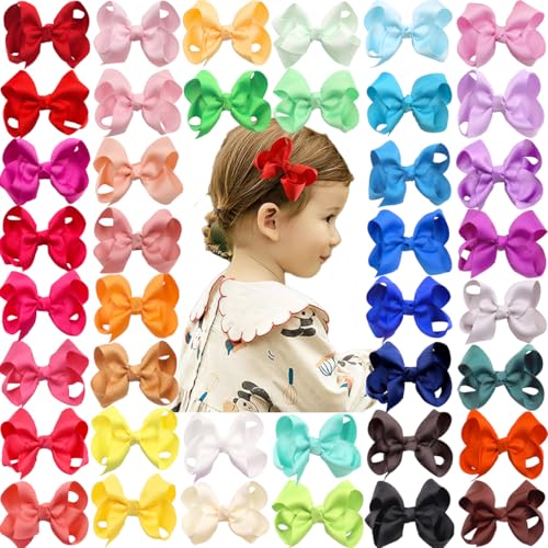 Image of CÉLLOT 40 Pieces 3 Inch Hair Bows for Girls Clips Grosgrain Ribbon Boutique Hair Bow Alligator Clips For Girls Teens Toddlers Kids