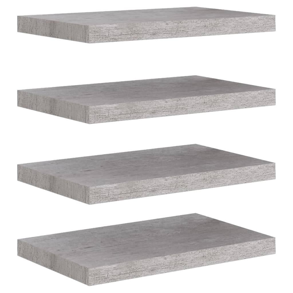Estantería de pared, 4 unidades, color gris hormigón, 50 x 23 x 3,8 cm, MDF, fácil expansión de la superficie de la pared, estantería de almacenamiento para dormitorio, salón