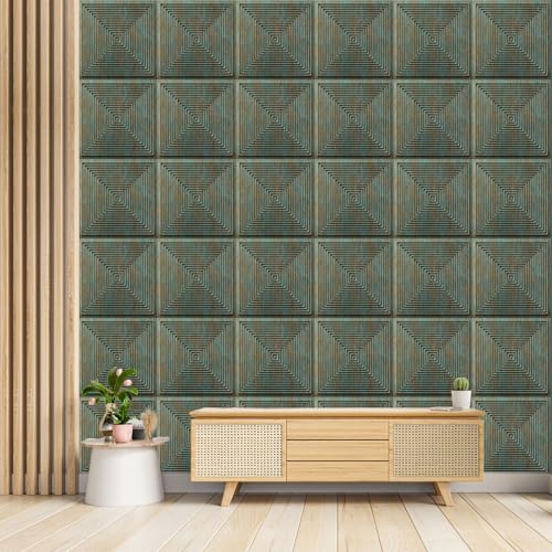 Image of Kayra Decor 3D PVC Wall Panels for Bedroom & Living Room | Pryamid Design |Rustic Wood Color | 19.7 x 19.7 Inch | Pack of 40 | 107.6 Sq Ft