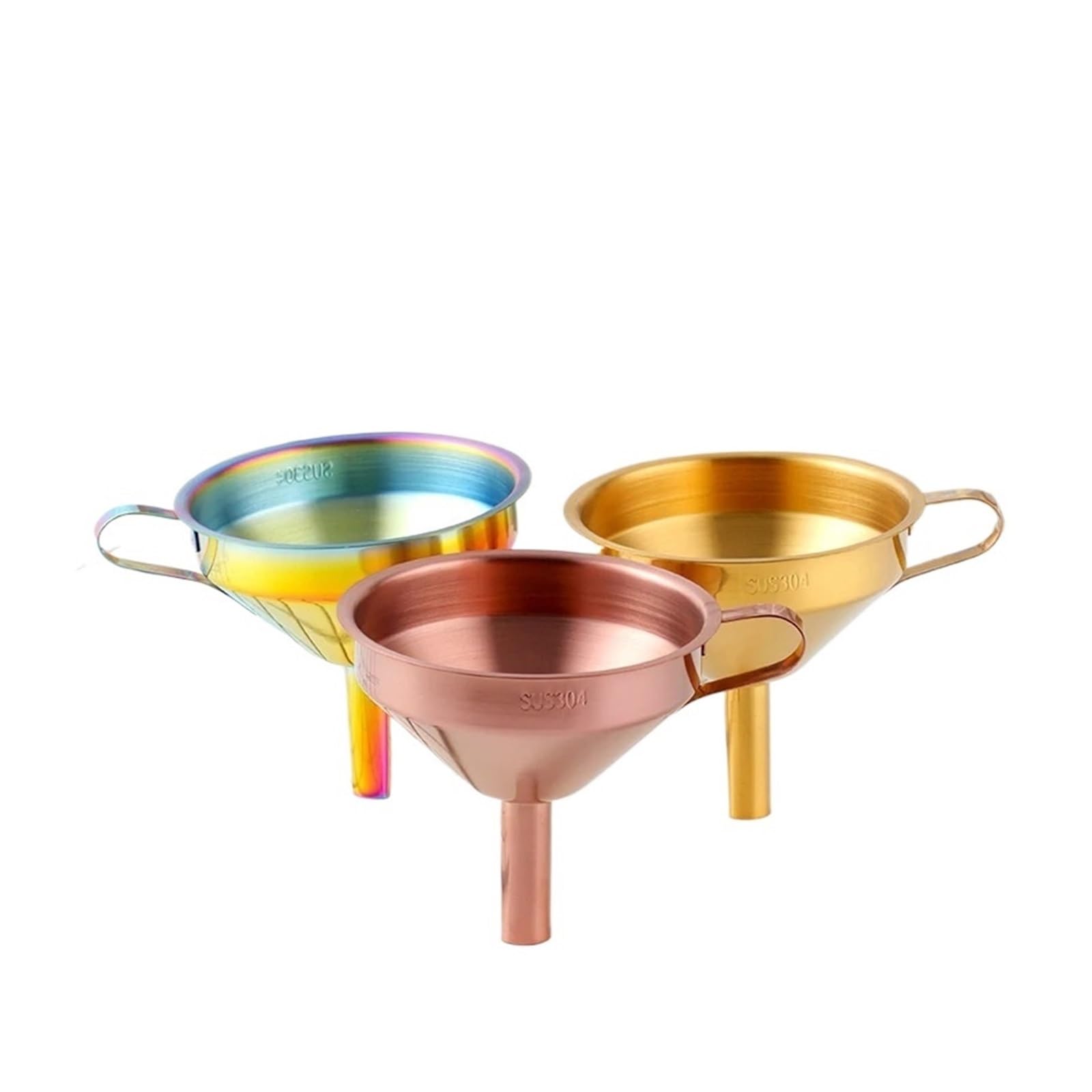 Embudo metálico de acero inoxidable, Embudo de acero inoxidable for colgar, utensilio de cocina, 10,7 cm, multicolor(Gold)