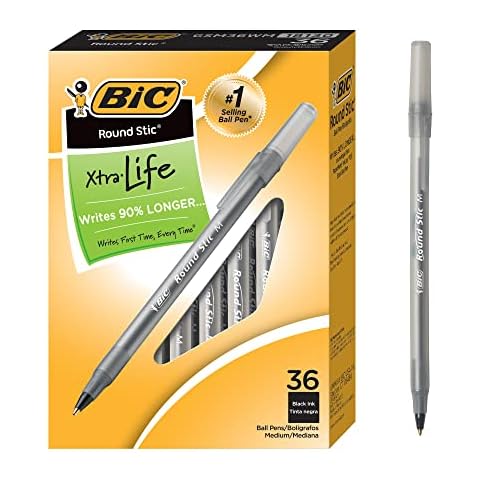 BIC Round Stic Xtra Life Ball Point Pen, Black, 36 Pack Cover