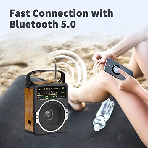 image for JEUJUG Portable AM FM Radio, Bluetooth 5.0 Radio 5 Watts Loud Speaker,