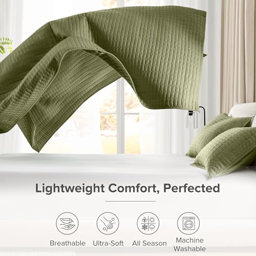 Comfort Spaces Twin Quilt Set Modern Reversible Plaid Coverlet Twin Bedding Set Cozy Quilted Winter Layer, All Season Lightweight Soft Twin Size Quilt, Kienna, Twin/Twin XL Olive Green 2 Piece