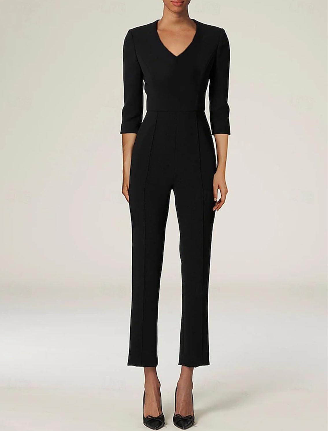 Jumpsuit/Pantsuit Mother of the Bride Dress V Neck Sweep/Brush Train 3/4 Sleeve Wedding Guest Dress Solid Color 2025 - Image 3