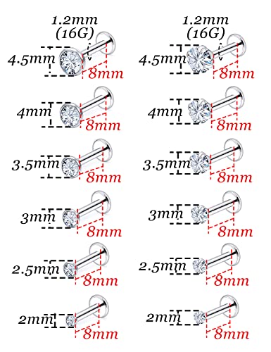 Vsnnsns 16G Lip Rings Stainless Steel Tragus Helix Conch Piercing Jewelry Snake Bite Piercing Monroe Lip Rings Labret Medusa Cartilage Lobe Earrings Piercing Jewelry CZ 2MM 2.5MM 3MM 3.5MM 4MM 4.5MM2