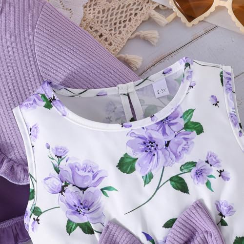 Yanmucy 2PCS Little Toddler Girls Dress with Cardigan Floral Dresses Ruffle Shrug Sweaters Spring Full Clothes for 2-12 Years2