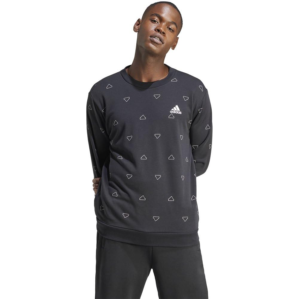 adidas Men's Seasonal Essentials Monogram Graphic Crew Sweatshirt, black, XL