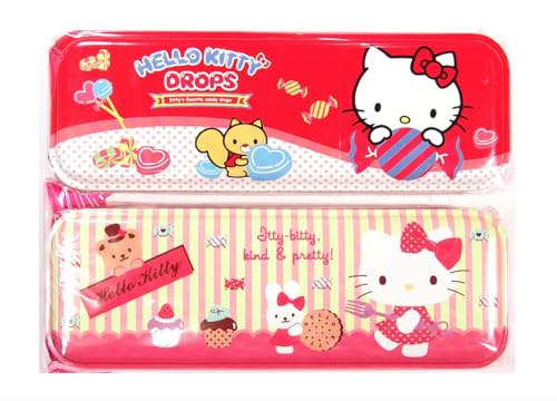 Image of Bandal & Neoul KITTY's Officially Licensed Metal Tin Pencil Case for Writing Instrument Storage (Pink stripes)