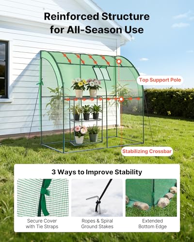 Image of VEVOR Walk-in Greenhouse, 78 inch x 39.4 inch x 78.7 inch Greenhouse for Outdoors with Window, PE Cover, 3-Tier Shelf, Roll-Up Zipper Doors, Walk in Green House Kit, Portable Plant Garden Hot House for Backyard
