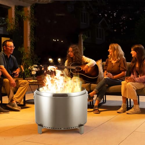 27 inch Low Smoke Outdoor Mini Fire, Outdoor Stainless Steel Smokeless Fire Pit, for Backyard, Camping, Picnics, with Firehook