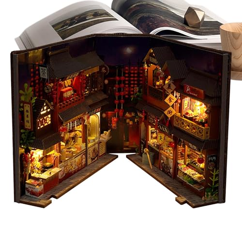 Rincón de libros 3D - Kit de luces LED de , decoración de mesa de madera | Inserto de estantería en miniatura de estilo chino D, exhibición decorativa para niños y adultos, proyecto