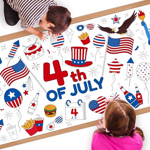 Childom 1 Pack Fourth of July Coloring Tablecloth for Kids 4th of July Crafts for Kids 30x72 Giant Coloring Poster Table Cloth Large Paper Poster Crafts Party Activities 4th of July Paper Tablecloth