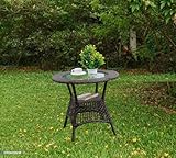 LIDDSTE Outdoor Patio Coffee Table Round Glass Table Top All-Weather Rattan Wicker Table for Garden, Patio, Balcony, Lawn, and Terrace Seating (Brown)
