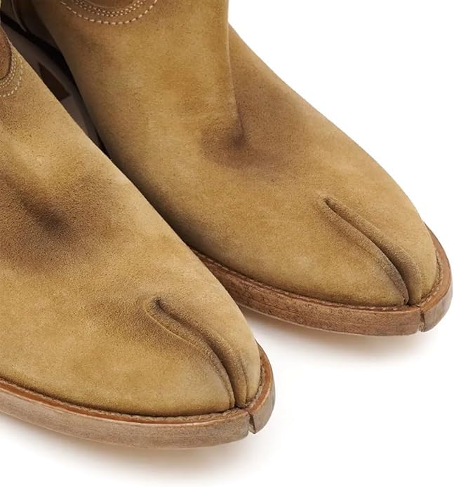 MAVMAX Tabi Wide Calf Boots Western Slouchy Split Toe Boots Cowgirl Booties Retro Tabi Shoes for Woman4