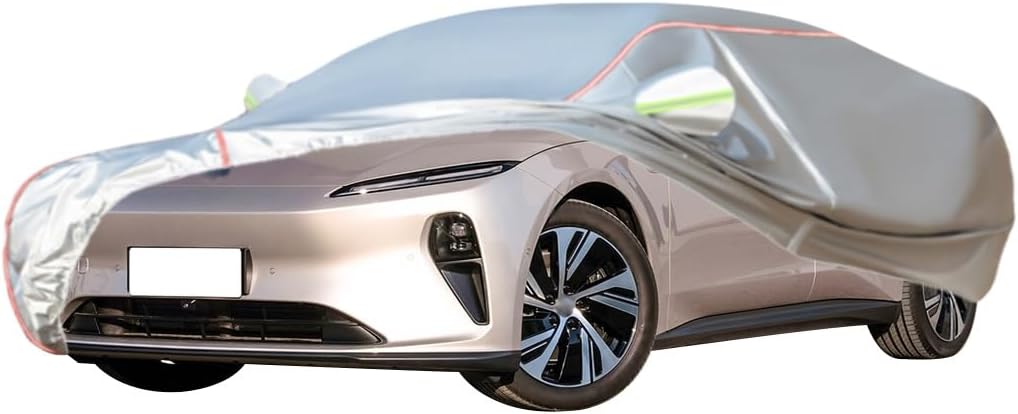 WOLWES Car Cover are Suitable for NIO EL5 All-Weather Windproof, Snowproof, Rainproof, UV-Protected and Breathable All-Season Universal with Side Door Zip Oxford Cloth Car Cover (Color : White)