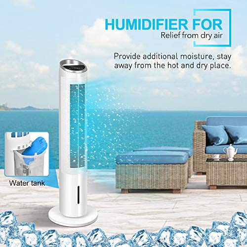 Evaporative Air Cooler - 40'' Portable Oscillating Fan Tower Fan with Evaporative Cooler & Humidifier, 3-Speed Setting 3-Wind Type Remote Control 70°Oscillating 8 Hour Timer LCD Control Super Quiet