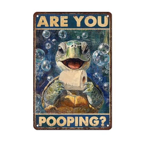 Vintage Sea Turtle Tin Sign Are You Pooping Retro Bathroom