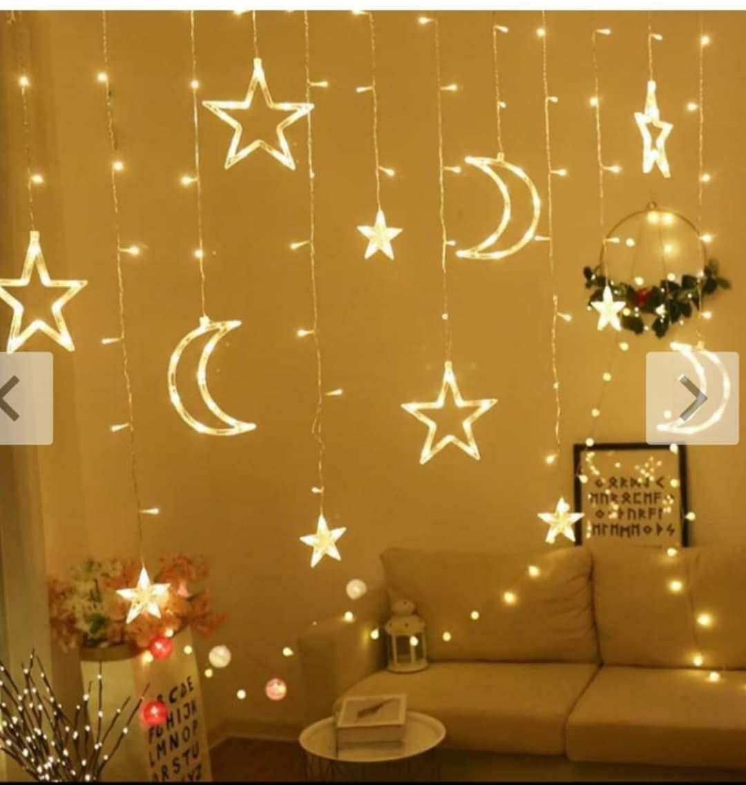 EID Ramadan Decoration Lights, Star with Moon and serial lights, Ramadan Lights with 8 Sequence Modes, comes with 220V plug. Celebration Lights (Moon Star)
