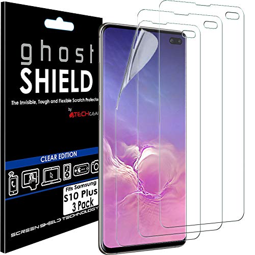 TECHGEAR [Pack of 3] Screen Protectors fit Samsung Galaxy S10 Plus S10+ [ghostSHIELD Edition] Reinforced TPU film Screen Protector Guard Covers [FULL Screen Coverage] Curved Screen, NOT for S10e, S10