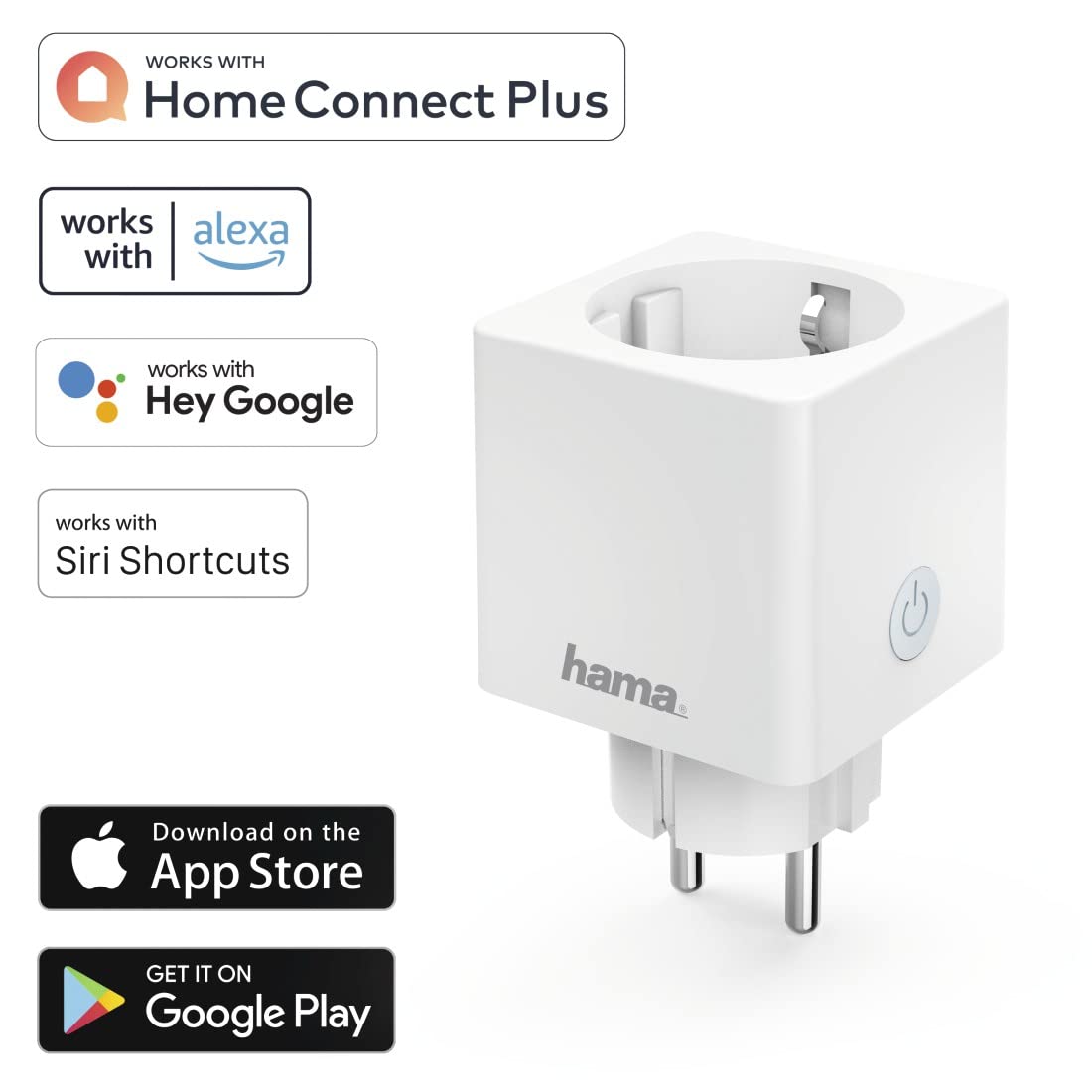 Hama gniazdo sterowane (działa z WiFi, z pomiaremzużycia energii, prąd 16A, 3680W, kompatybilne z Amazon Alexa, Google Assistant, iOS i Android) białe