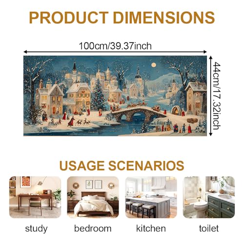 Image of Christmas Stone Bridge Village Window Film 39.37x17.32in Cling